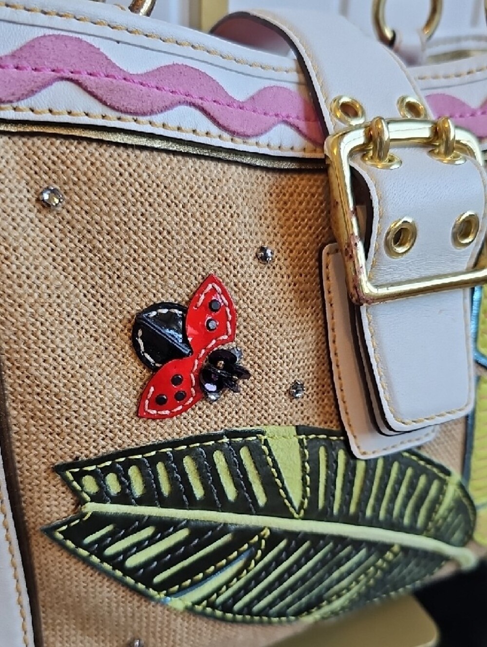 Coach 2005 Vintage Hamptons Limited Edition Ladybug Straw Applique Boxy Tote - Picture 3 of 15